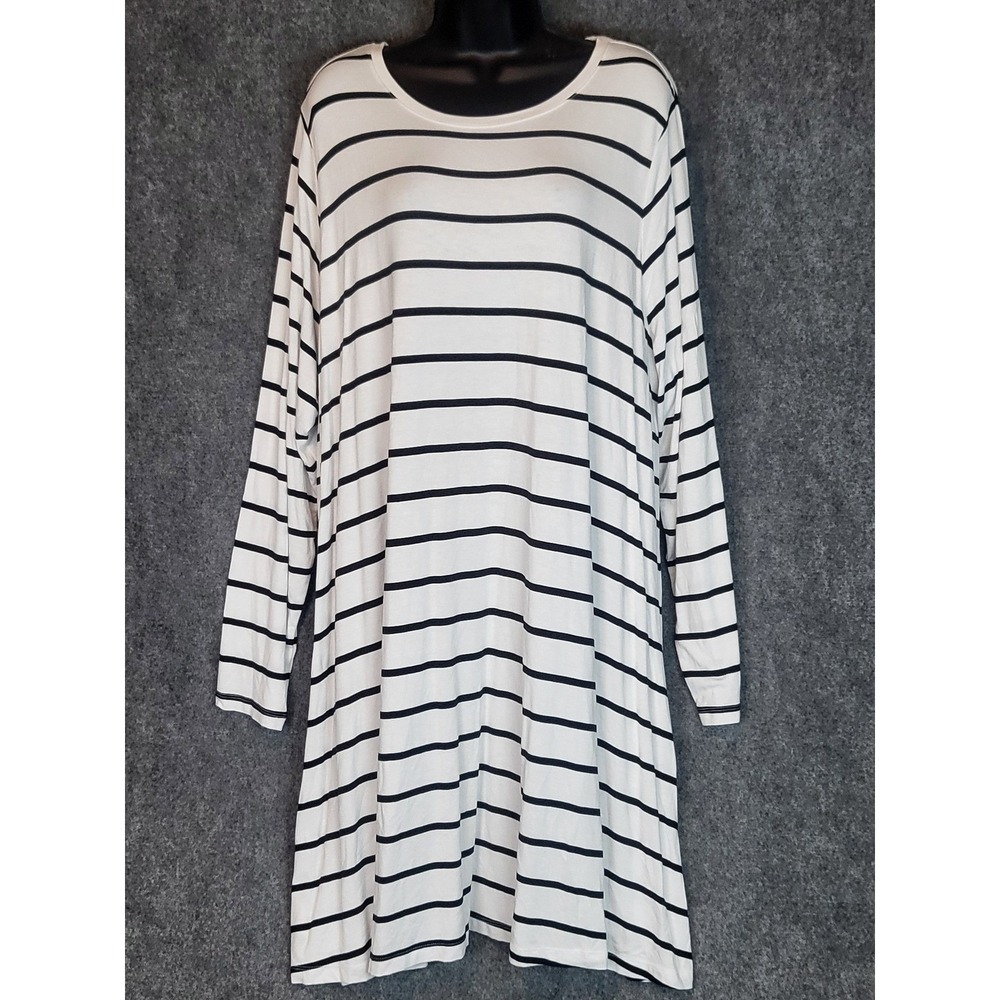 AVA & VIV Womens 2X Tunic Dress White Black Striped Long Sleeve Knit Casual Soft